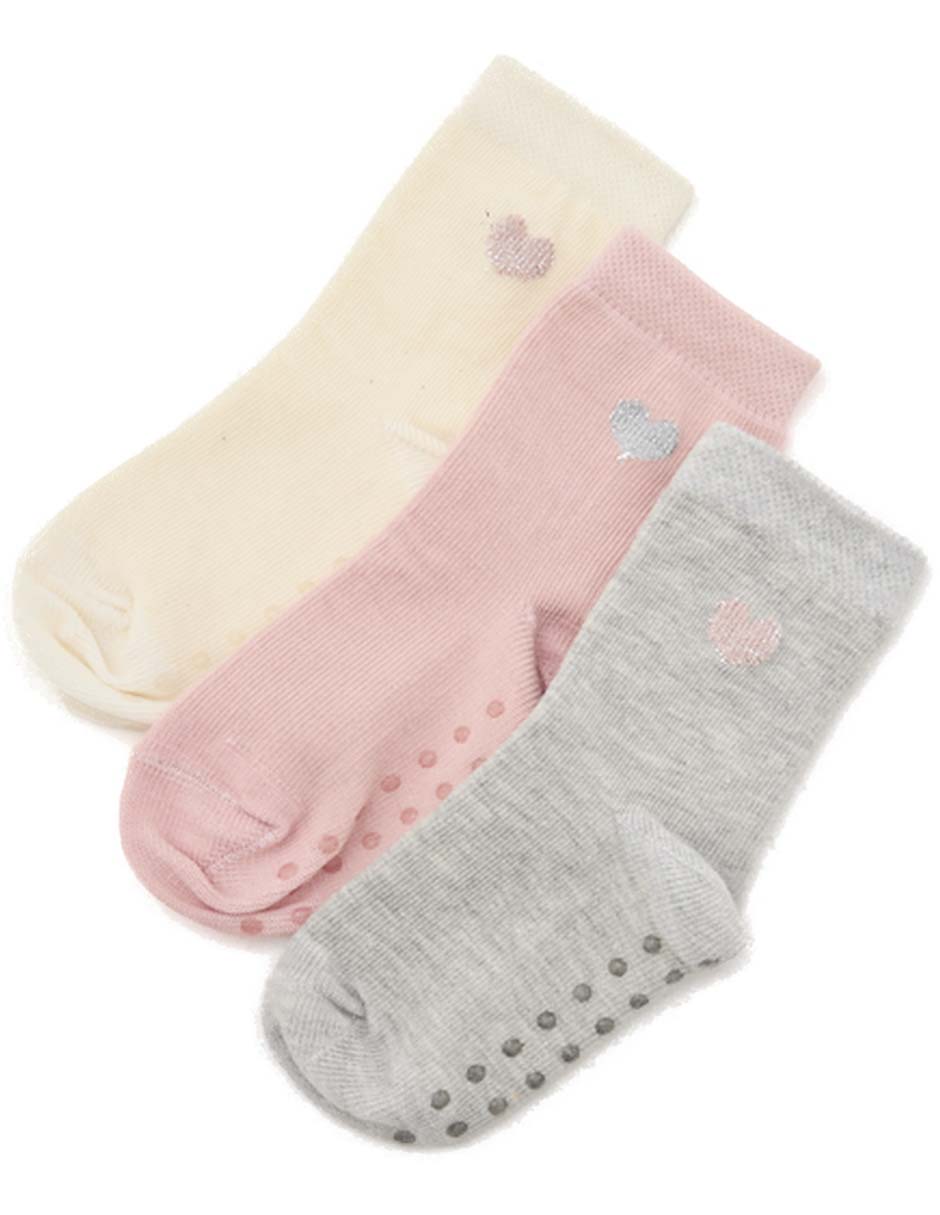 Set de calceta antiderrapante Punto Blanco de algodón para bebé niña 3 pares Set de calceta antiderrapante Punto Blanco de algodón para bebé niña 3 pares