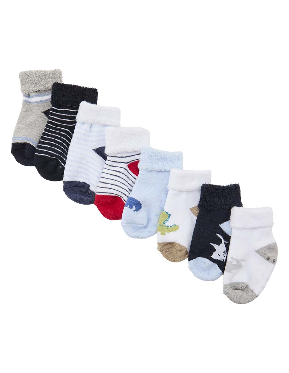 Set de tín antiderrapante Punto Blanco de algodón para bebé niño 8 pares