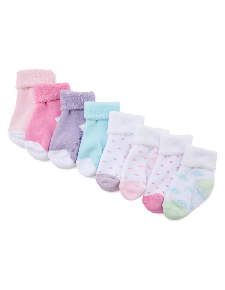Set de tín antiderrapante Punto Blanco de algodón para bebé niña 8 pares Set de tín antiderrapante Punto Blanco de algodón para bebé niña 8 pares