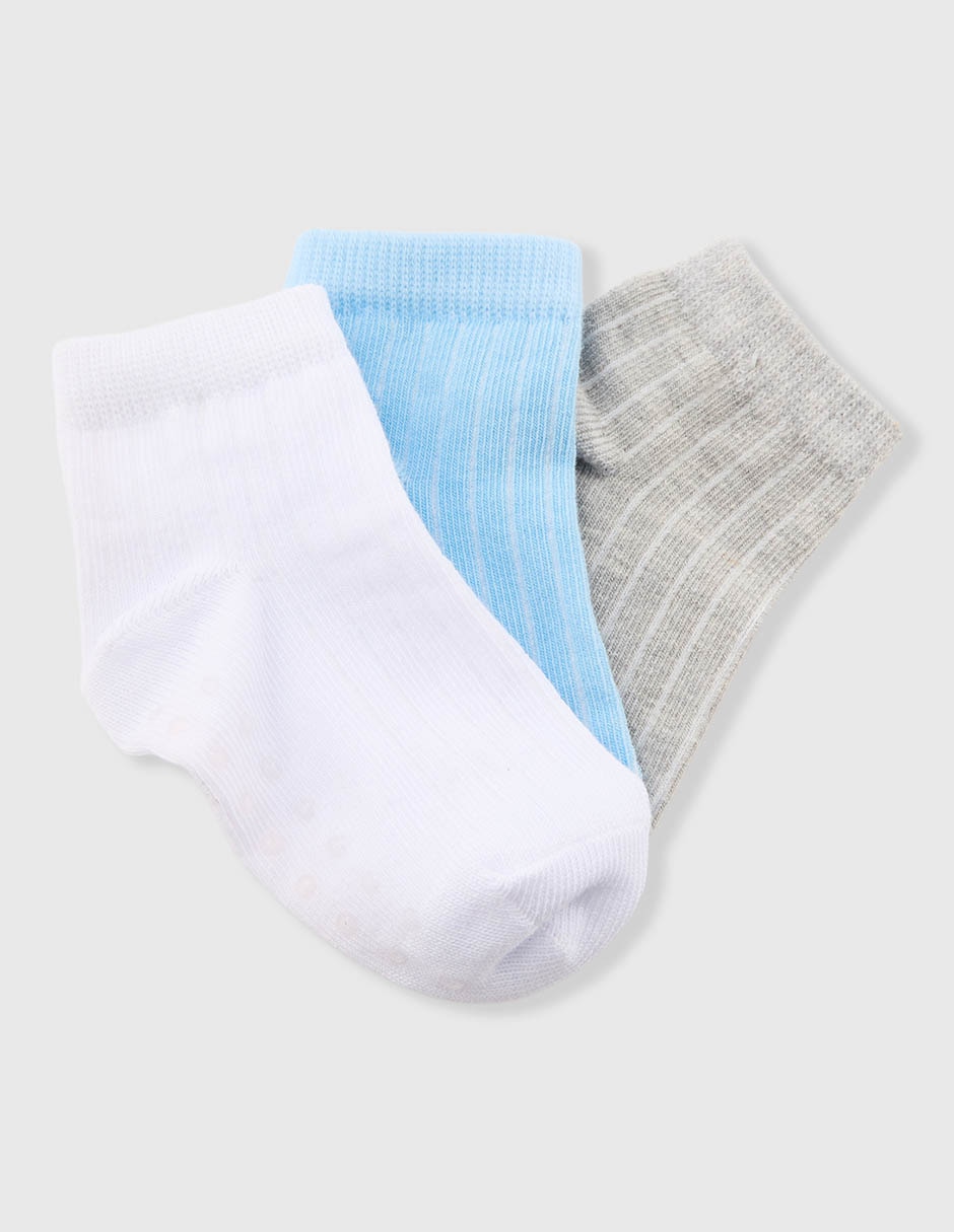 Set de calcetín antiderrapante Punto Blanco de algodón para bebé niño 3 pares Set de calcetín antiderrapante Punto Blanco de algodón para bebé niño 3 pares