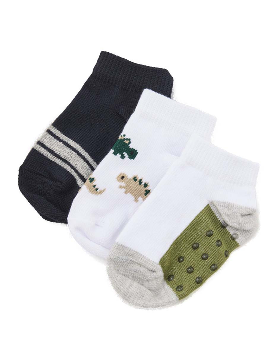 Set de tín antiderrapante Punto Blanco de algodón para bebé niño 3 pares Set de tín antiderrapante Punto Blanco de algodón para bebé niño 3 pares