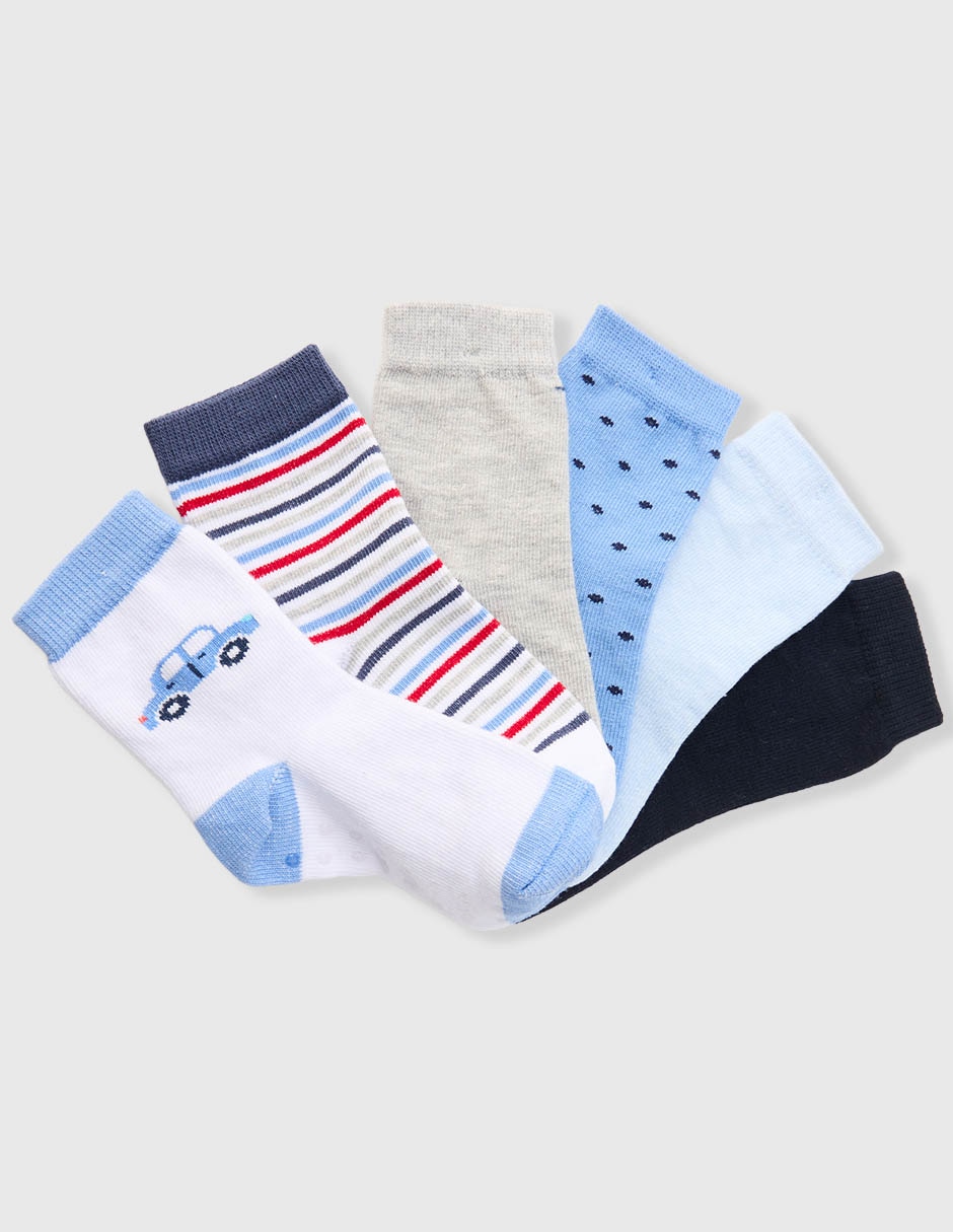 Set de calceta antiderrapante Punto Blanco de algodón para bebé niño 6 pares Set de calceta antiderrapante Punto Blanco de algodón para bebé niño 6 pares