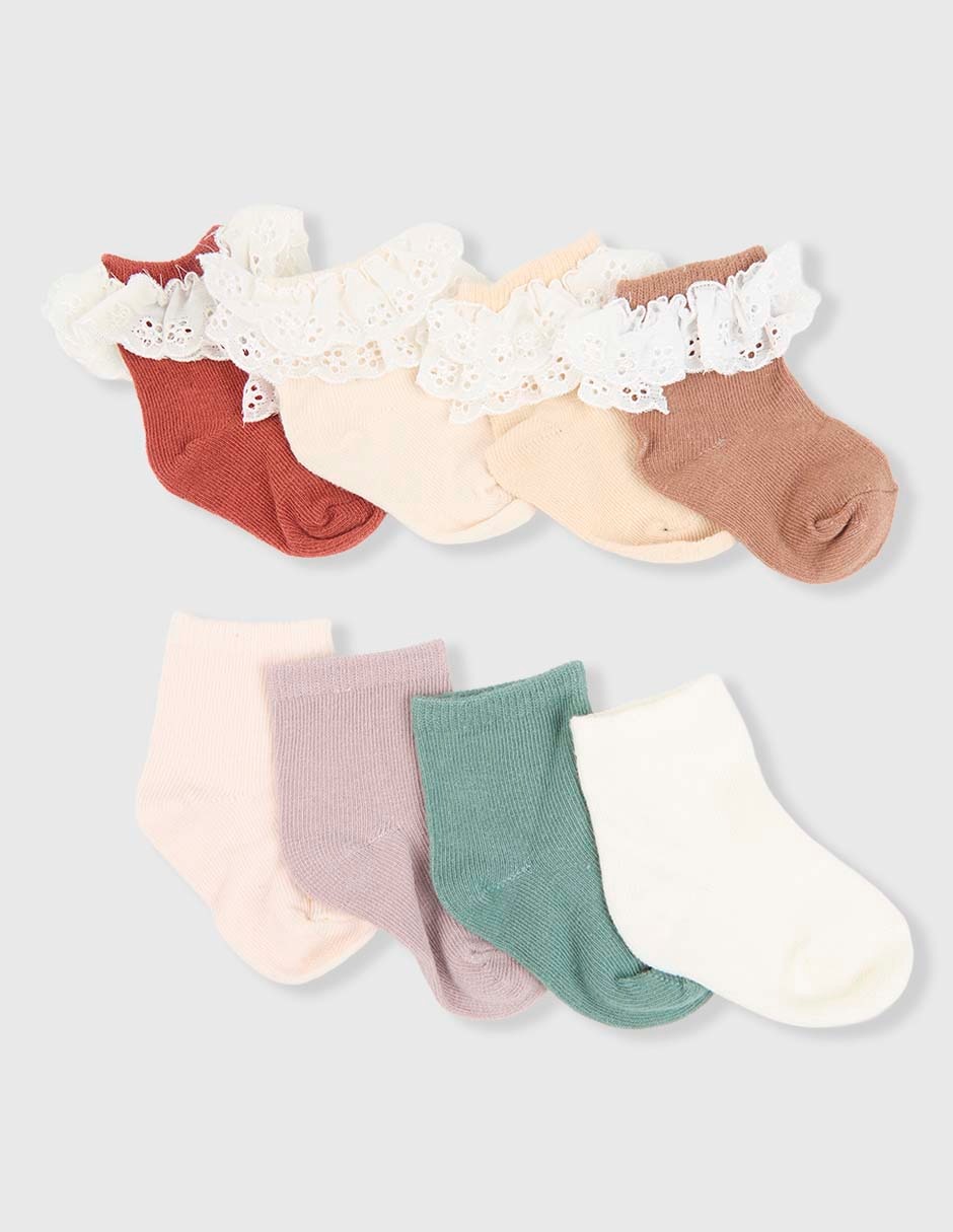 Set de calcetín Little Me de algodón para bebé niña 8 pares