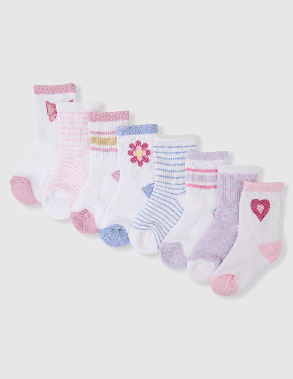 Set calcetín de algodón para bebé niña 8 pares Set calcetín de algodón para bebé niña 8 pares
