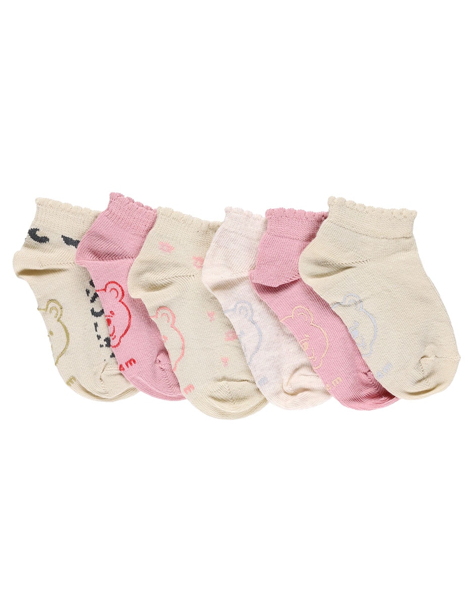 Set tín antiderrapante de algodón para bebé niña 6 pares Set tín antiderrapante de algodón para bebé niña 6 pares