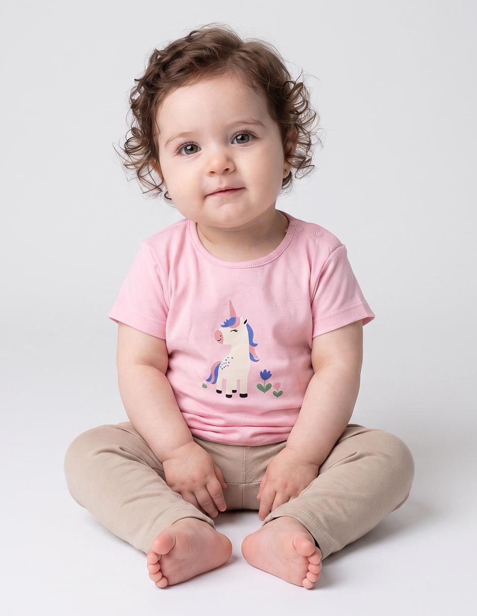 Playera unicornio manga corta para bebé niña