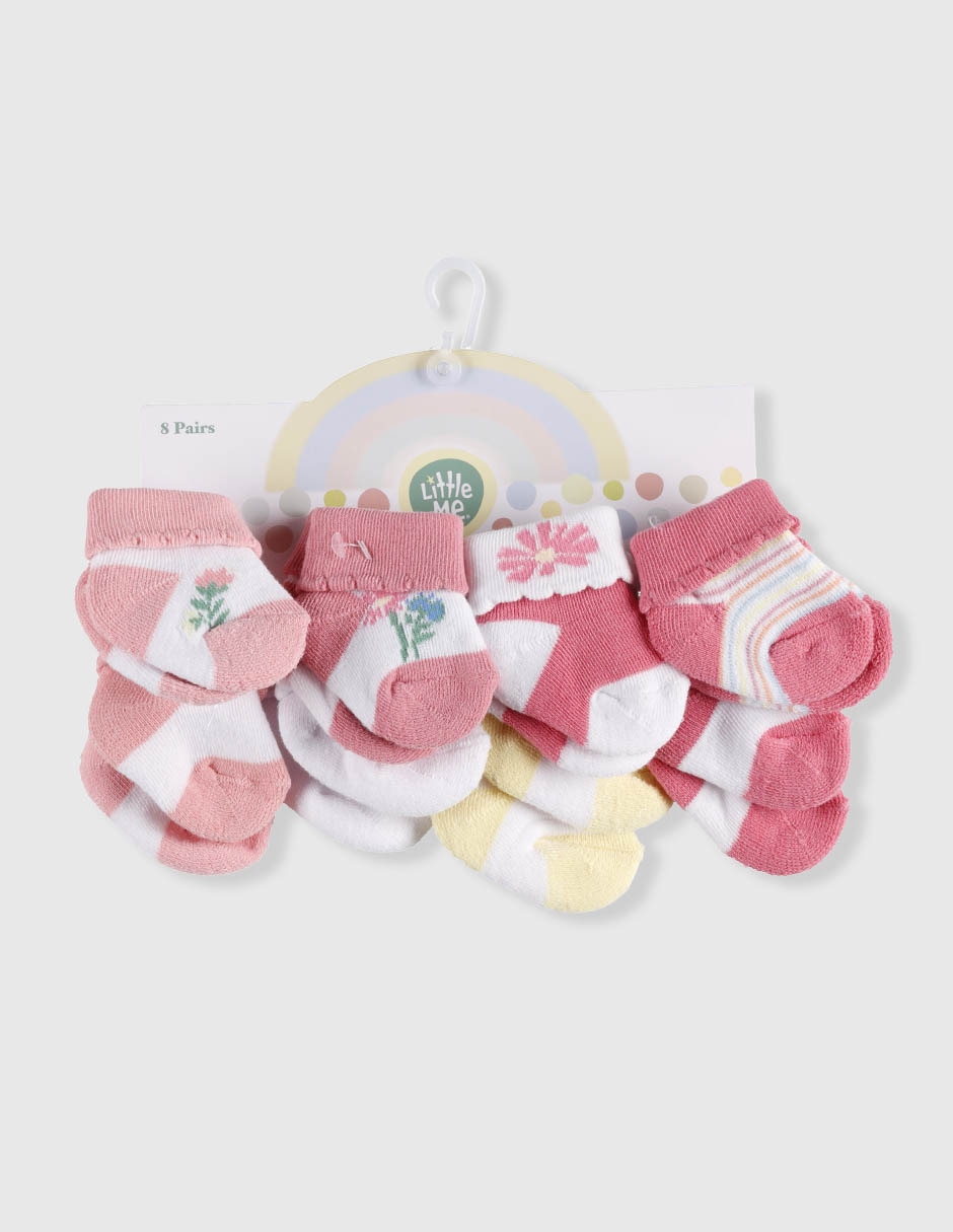 Set de calcetín little me de algodón para niña 8 pares