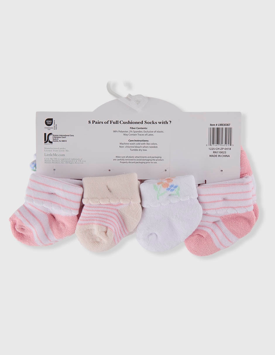 Calcetín Little Me De Algodón Para Bebé Niña 8 Pares