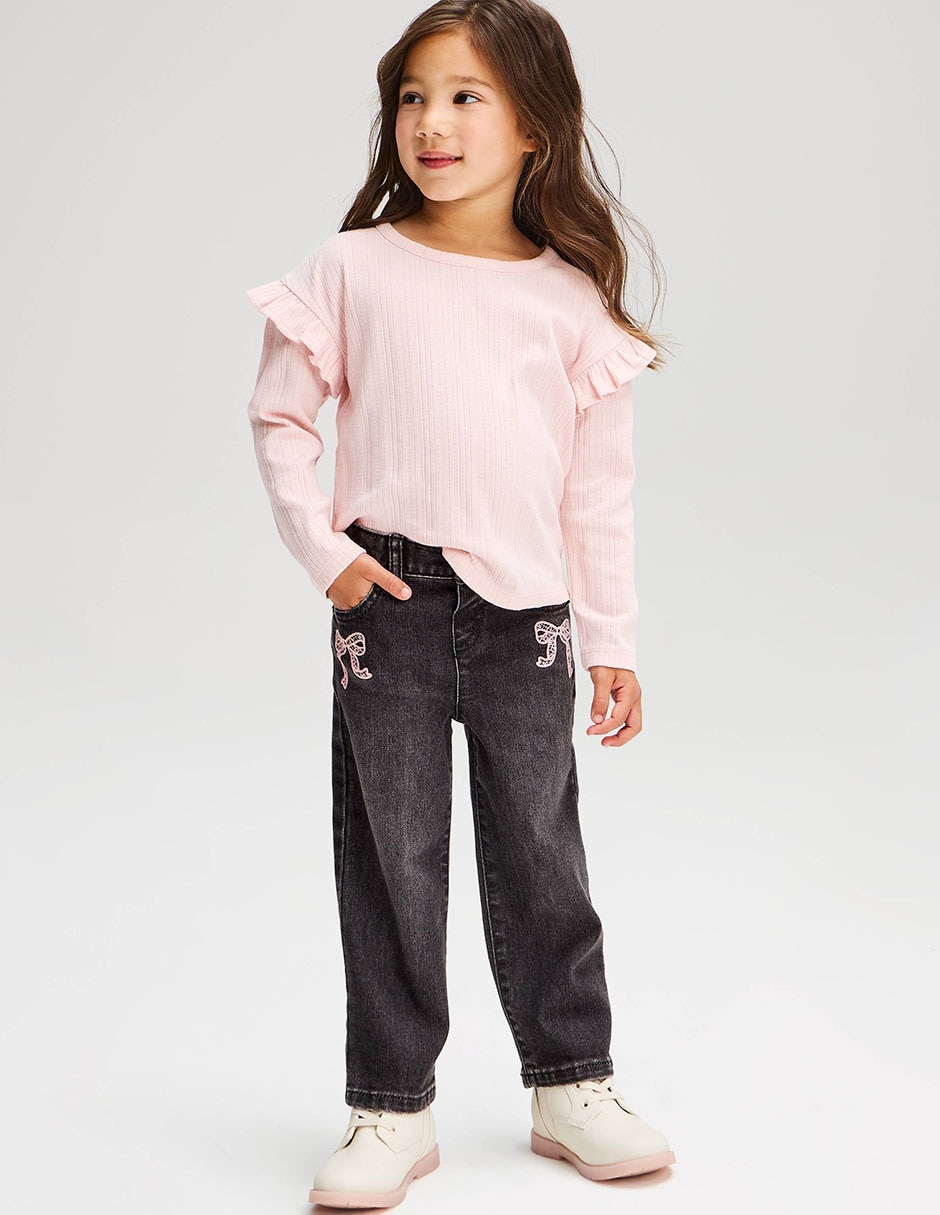 Jeans straight lavado obscuro para niña Jeans straight lavado obscuro para niña