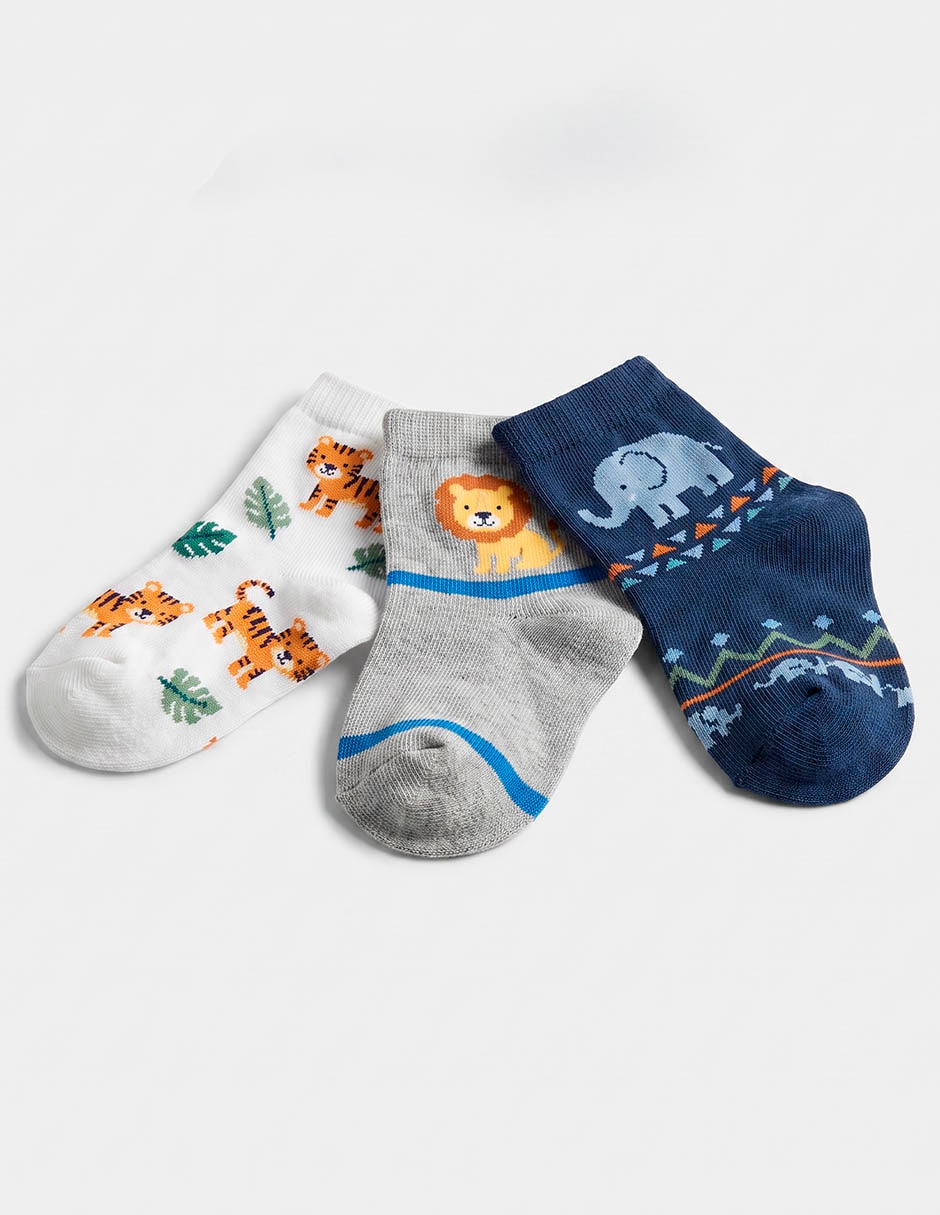 Calcetín punto blanco fw26 de algodón para niño 3 pares Calcetín punto blanco fw26 de algodón para niño 3 pares
