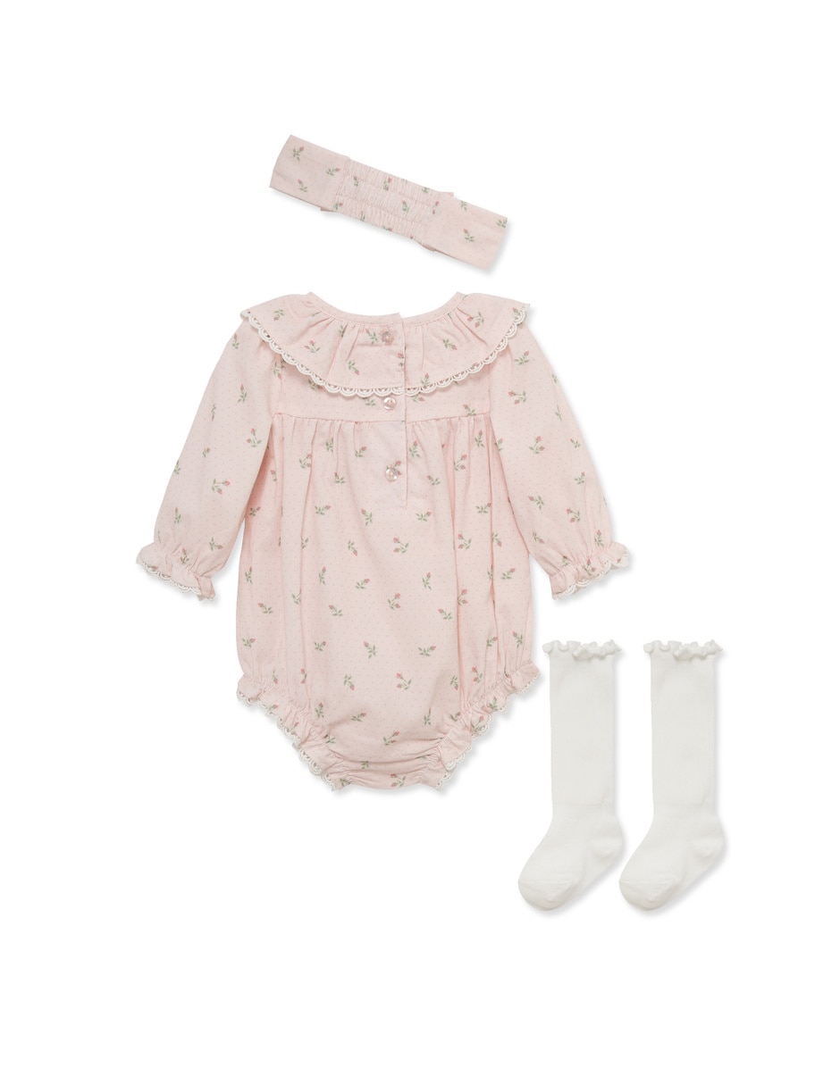 Set pañalero con calcetas y diadema de algodón 3