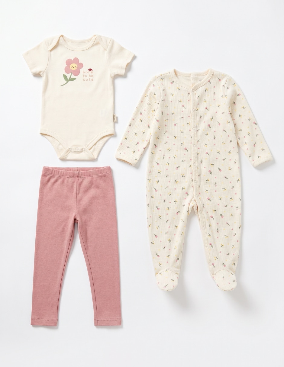 Conjunto de 3 piezas de algodón y elastano para bebé niña 3