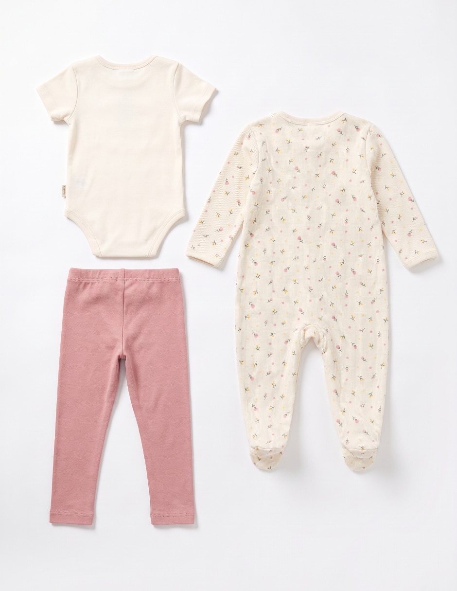 Conjunto de 3 piezas de algodón y elastano para bebé niña 4