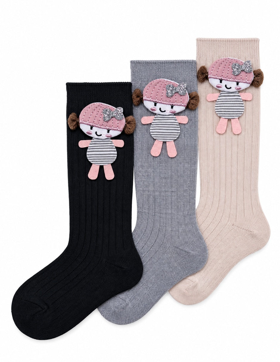 Calcetín de algodón para niña 3 pares Calcetín de algodón para niña 3 pares